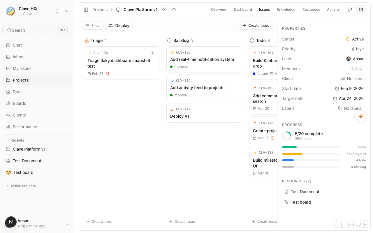 Backlog view with filters