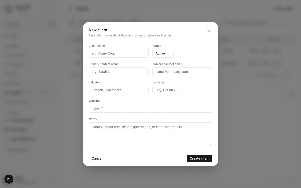 New client form